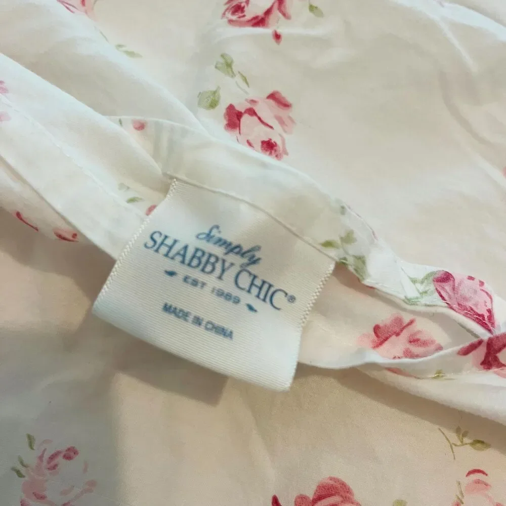 Vintage Simply Shabby Chic Pink Rose Floral Quilt Ruffled Throw Pillow Cover